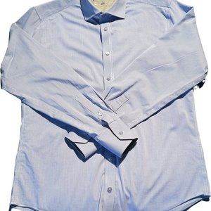 Twillory Mens Button Up Dress Performance Shirt Tailored Fit Blue White 16 34-35